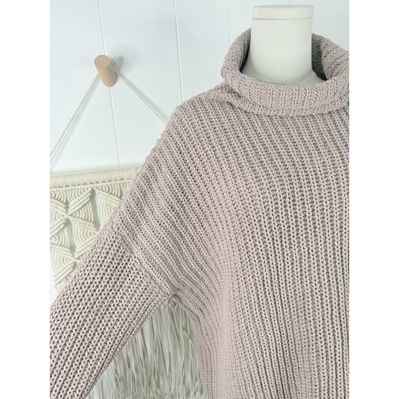 Aerie Oversized Chenille Turtleneck Sweater Womens Small Taupe Beige - Picture 5 of 8